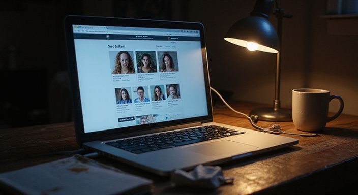 Ein Laptop zeigt eine deutsche Sex-Dating-Website auf einem Schreibtisch. Vorteile Sex-Dating-Sites: Ein Laptop zeigt eine deutsche Sex-Dating-Website auf einem Schreibtisch.